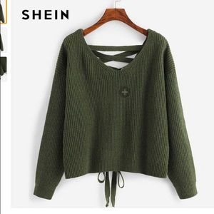 SHEIN green back lace up sweater